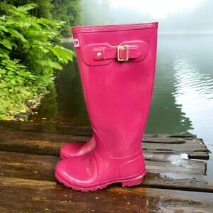 Womens‎ Hunter Pink Gloss Tall Boots Waterproof Rain Boots Size 6